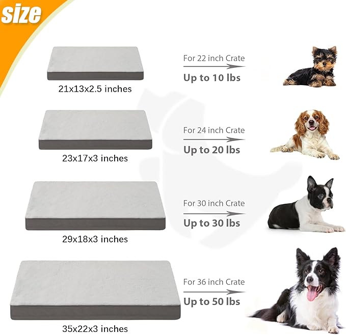 KSIIA Orthopedic Dog Crate Bed Waterproof Dog beds for Small Dogs Deluxe Plush Washable Pet Mat with Egg Crate Foam & Removable Cover, 21 x 13 Inch, Gray