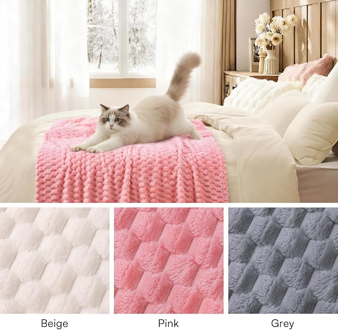 Luciphia Soft 300GSM Fleece Pet Blanket for Small Medium Large Dogs Washable 3D Textured Flannel Cat Puppy Decorative Furniture Protector Throw Durable Pink, M(30''x20'')