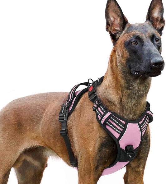 rabbitgoo Dog Harness for Large, No Pull Easy On & Off with 3 Buckles Pet Harness, Adjustable Soft Walking Vest with 2 Clips and Handle, Reflective for Extra Large Dogs, Pink, XL