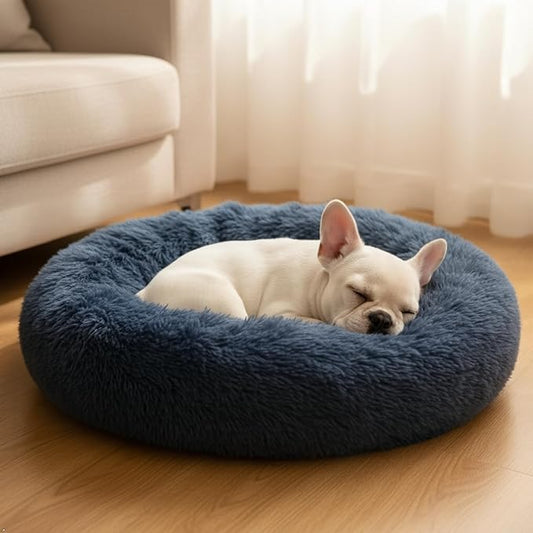 Comfort Donut Dog Bed for Small Dogs, Cat Bed & Pet Bed for Indoor Use, Medium Size with Soft Plush, Round Dog Beds for Large Dogs and Cats (Gray, 32''Lx32''Wx8''Th)