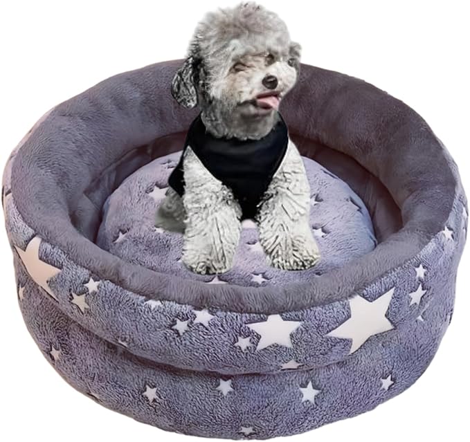 Dog Beds for Small Dogs -Cute Cat Beds for Indoor Cats Calming Pet Beds, Circle Orthopedic Cuddle Puppy Bed with Jacquard Shaggy Plush & Anti Slip Bottom，Dark Grey-Medium