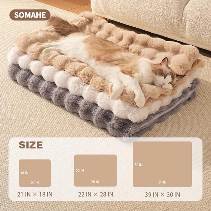SOMAHE Cat Blanket, Reversible Sherpa & Bubble Fleece Pet Throw, Ultra-Soft Plush for Indoor Cats, Machine Washable, Anti-Static, Warm & Cozy, 22"×18" Inch Coffee