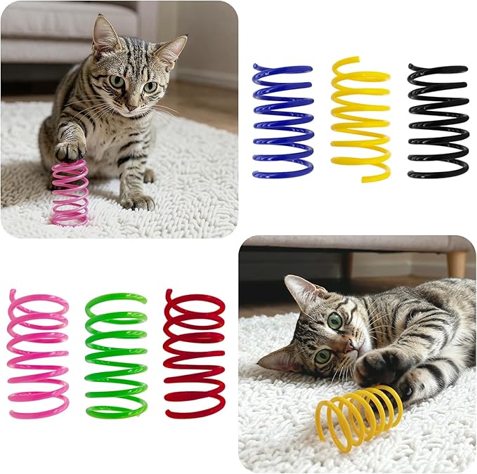 6Colors Plastic Spring Cat Toys, 90 Pack Spiral Springs for Indoor Cats to Swat, Bite, Hunt, Interactive Toys for Cats and Kittens