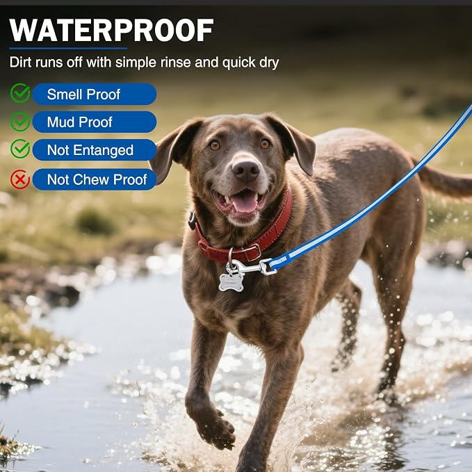 Waterproof Long Dog Leash 30FT, Heavy Duty Recall Training Lead with Non-Slip Padded Handle&Reflective Threads, Durable Long Line for Large Medium Dogs, Outdoor Hiking Camping Beach Swimming