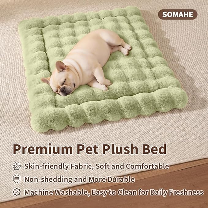 SOMAHE Cat & Dog Bed Mat, Soft Plush Faux Fur Kneading Pet Bed for 2 Cats or Small Dogs, Machine Washable Cat Sleeping Pad, Non-Slip Fluffy Pet Rug for Indoor Cats Kittens & Small Dogs, 27x20 In Green