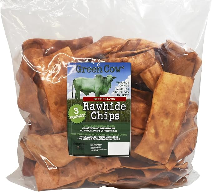 Chips Beef Flavor 3-Pound Bag - Premium Large Dog Rawhide Chews - Ideal for Agressive Chewers Dog Rawhide Treats - Durable Rawhide Bones for Large Dogs