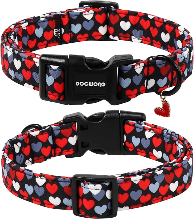 DOGWONG Red Heart Dog Collar, Cute Valentine Collar, Valentine's Day Dog Collar with Strong Plastic Buckle for Small Medium Large Dogs,XL