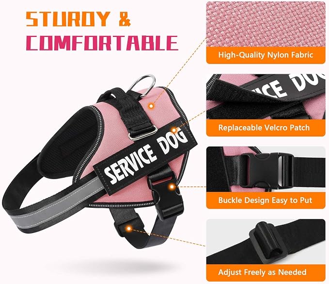 MUMUPET Service Dog Vest, No Pull Reflective Adjustable Harness with Handle, Soft Breathable Padding for Small Dogs, 2 Removable Velcro Patches (Pink, S)