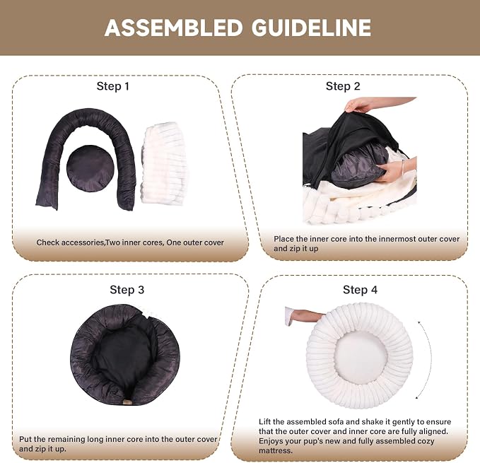 Calming Dog Bed Anti-Anxiety Donut Dog Beds for Small Medium Large Dogs,Washable Plush Fluffy Indoor Cat Kitten Round Cuddler Cushion (Cream)