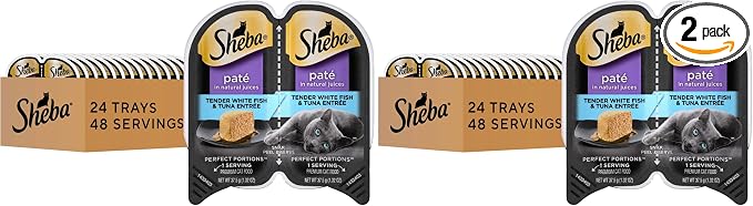 Sheba Perfect Portions Wet Cat Food Pate White Fish & Tuna Entree,2.6 oz. Twin-Pack Trays,Cat Food Wet Recipe (,48 Servings),24 Count (Pack of 2)