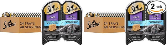 Sheba Perfect Portions Wet Cat Food Pate White Fish & Tuna Entree,2.6 oz. Twin-Pack Trays,Cat Food Wet Recipe (,48 Servings),24 Count (Pack of 2)