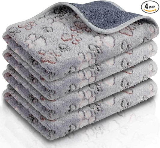 Reginary 4 Pcs Waterproof Guinea Pig Blankets Washable Small Animal Fleece Bedding Absorbent Guinea Pig Cage Liners Reusable Training Pee Pad Pet Sleep Mat for Hamster(Adorable Paw,24 x 16 Inch)
