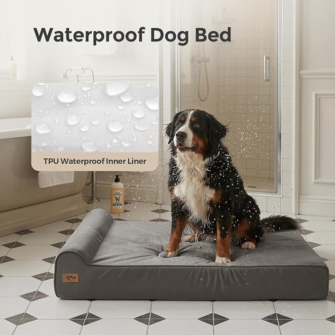 Sytopia XL 35D Memory Foam Dog Bed for Large Dogs – 7" Thick Orthopedic Pet Couch for Seniors and Big Breeds up to 120 Pounds, with Water-Resistant Liner & Washable Cover, Dark Grey