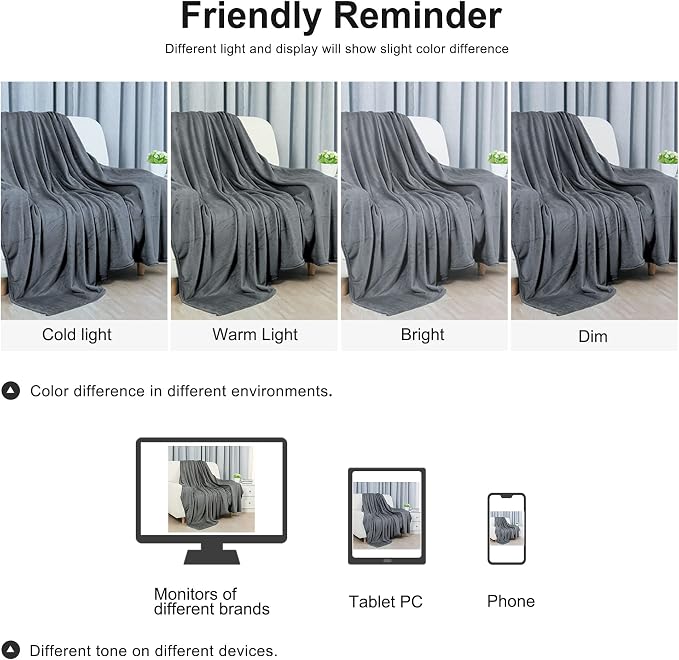 uxcell Flannel Fleece Blanket Queen Size - Soft Lightweight Plush Microfiber Bed Blanket for Sofa or Couch, Machine Washable Blankets Fleeces, Dark Gray 78x90 Inch