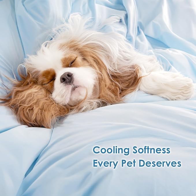 EHEYCIGA Premium Cooling Blankets for Dogs - Q-MAX>0.53, Dog Cooling Blanket Summer, Soft Dog Cooling Mat for Hot Weather, Washable Cat Pet Cooling Blanket, Blue, 40x50