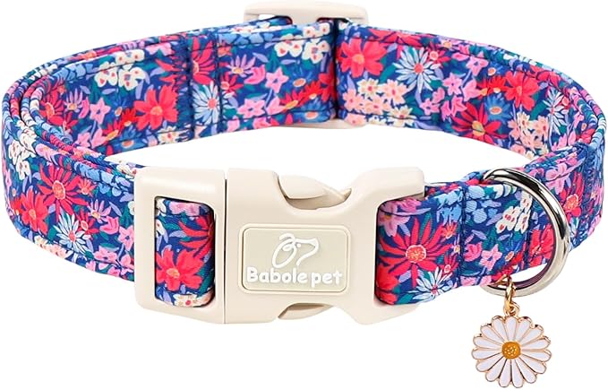 Floral Dog Collar Spring Summer Dog Collars for Small Dogs - Lightweight Adjustable Vintage Wildflower Boy Girl Dogs Everyday Collar with Safety Buckle S
