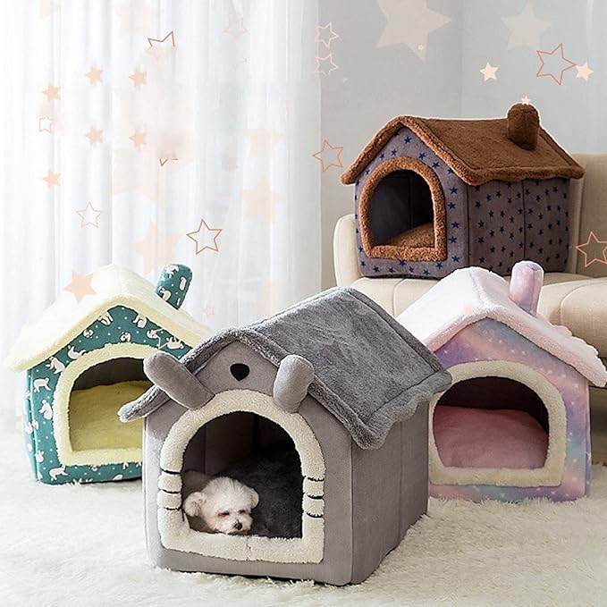 Dog Houses Soft Indoor Enclosed Tent Huts Warm Cave Dog Kennel House Type Winter Warm Small Dog Teddy Four Seasons Universal Removable and Washable Dog House Cat Nest Bed Pet Supplies (Large,Color 8)