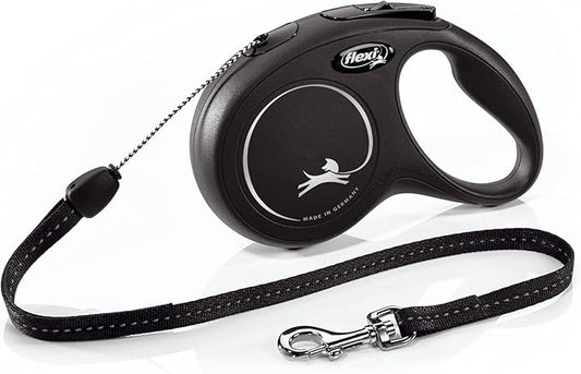 FLEXI Classic Cord Retractable Dog Leash for Small Dogs up to 33 lbs. – 26 ft., Black | Tangle-Free Cord Design with One-Handed Brake, Pause, Lock|German Quality Product