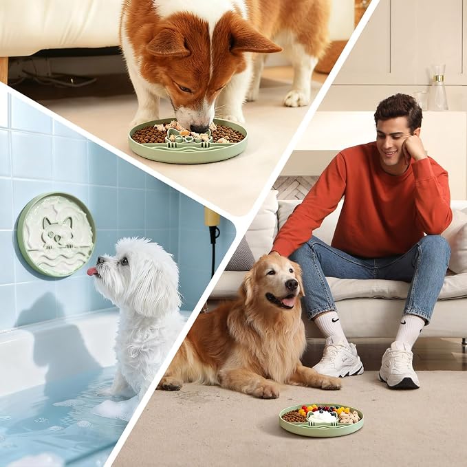 Slow Feeder Dog Bowl for Small Medium Dogs & Cats, 7.5 Inch Non Slip Slow Bowl with 37 Suction Cups, Anti-Choking Food Grade Silicone Slow Eating Bowl