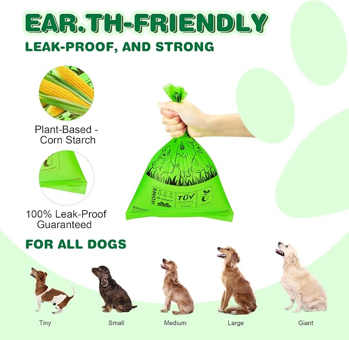 Biodegradable Dog Poop Bags 300 Count, 20 Rolls, Recyclable Waste with Dispenser, Large 9 x 13 Inches, Extra Thick, Leak Proof for Dogs and Cats