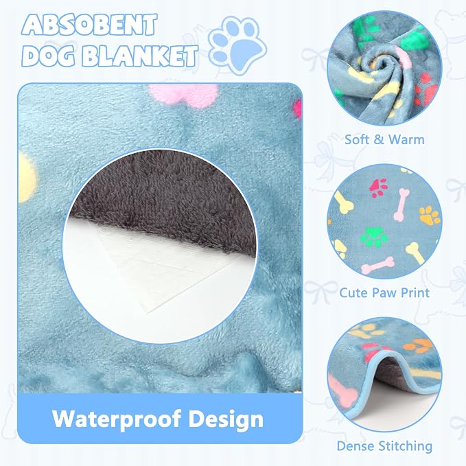 YUEPET Waterproof Dog Blankets, 2 Pack Washable Dog Blankets for Bed Couch Sofa Protector Fleece Flannel Puppy Blanket Soft Plush Reversible Throw Blanket for Medium Dogs Cats 30"×20"(Black+Blue)
