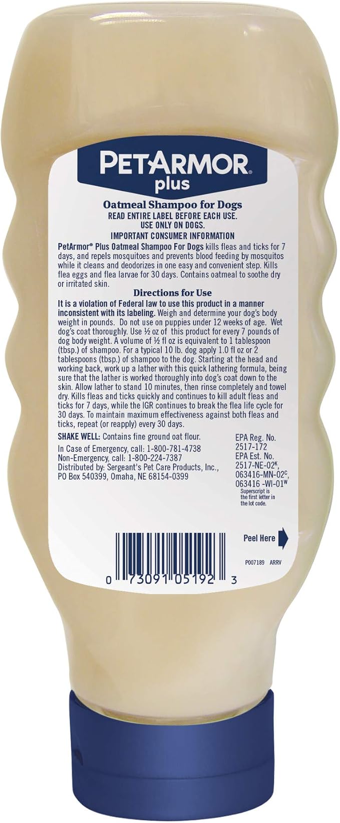PetArmor Plus Flea and Tick Shampoo for Dogs, Oatmeal Flea Shampoo Kills Fleas, Ticks, and More, Tropical Breeze Scent, 18oz