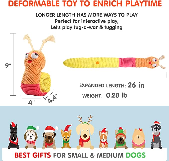 lilfrd Dog Enrichment Toys - Dog Puzzles Squeaky Treat Dispensing Crinkle Plush Snuffle Toys - Treat Toy for Small Medium Large Breed Puppy, Snail