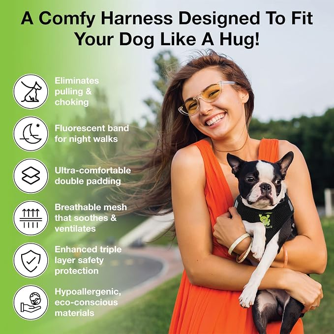 EcoBark Rapid Fastener Super Comfort Fully Adjustable Double Padded Step in Dog Harness (X-Small, Black)