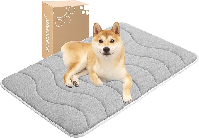 MICROCOSMOS 0.8" Thick Cooling Dog Foam Pad & Summer Pet Sleeping Mat, Machine Washable, Materials Safe, Portable Flat Pet Bed for Dogs.(Light Grey, 36" x 23")