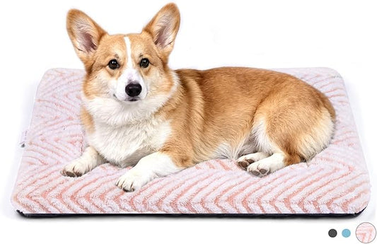 Mora Pets Washable Dog Crate Pad Soft Dog Kennel Bed Crate Mat for Small Medium Dogs, Puppies & Large Cats Flat Pet Bed with Anti-Slip Bottom for Cage & Carrier Sleeping Chevron Pink 30 x 19