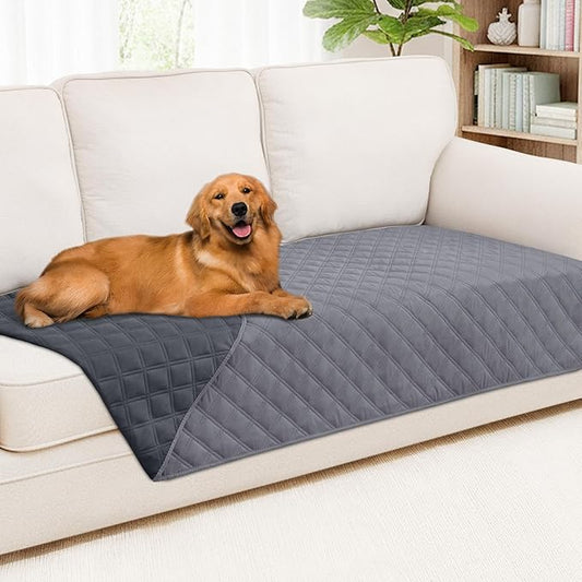 Smiry Waterproof Couch Covers for Dogs Washable, Reversible Pet Couch Covers for 3 Cushion Sofa Pet Friendly, Soft Sofa Furniture Protector for Dogs Cat Kids, Checkered (40"x95", Grey/Dark Grey)