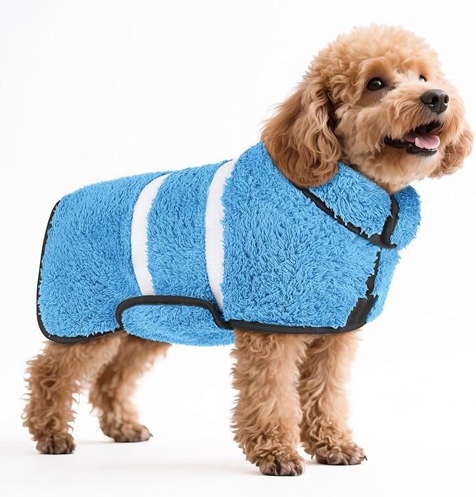 Bienbee Dog Bathrobe, Quick Drying Super Absorbent Pet Robes for Small Medium Large Dogs, Drying Coat for After Bath & Swim, Warm & Cozy Dogs Towels, Dog Puppy Bath Supplies, Light Blue S
