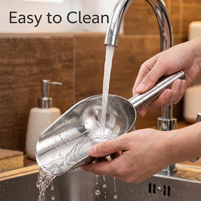 Stainless Steel Mini Ice Scoop, 6 oz, for Ice Buckets, Coffee Beans, Grains and Dry Goods, Compact Metal Scooper for Kitchen, Bar and Food Service