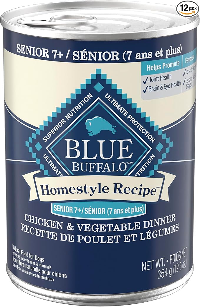 Blue Buffalo Homestyle Recipe Chicken & Vegetable Dinner Paté Natural Wet Dog Food for Senior 7+ Dogs, Made with Natural Ingredients, Vitamins & Minerals, 12.5-oz. Can (12 Count)