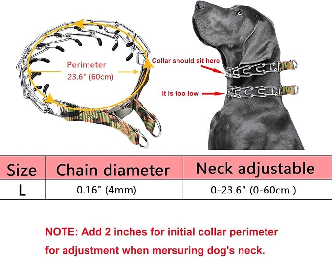 Prong Collar for Large Dogs, Dog Pinch Collar,Dog Choker Collar,High Strength Quick Release Metal Buckle,Comfort Rubber Tips,for Large Dogs (4.0mm, 23.6-Inch, Camouflage Green)