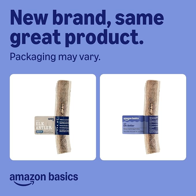 Amazon Basics Split Elk Antler, Medium, for Dogs | Naturally Shed | 15-30 lbs (Pack of 4) (Previously Wag)