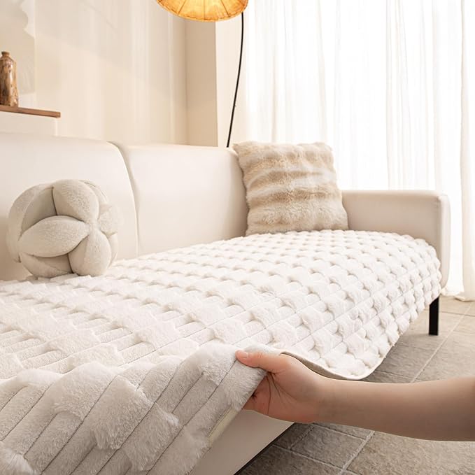 MYSKY HOME 100% Waterproof Couch Cover for Dogs, Plush Pet Couch Covers for Sofa Washable, Couch Covers for 2 Cushion Sofa Pet Friendly, Non-Slip Durable Sofa Cover Slipcover Protector, Cream, 35"x63"