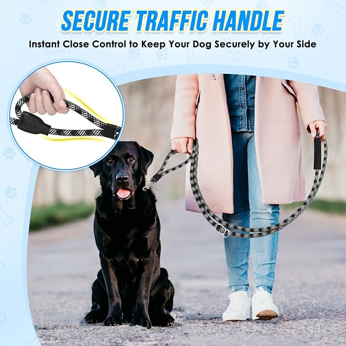 Lukovee Hands Free Dog Leash, 10FT Adjustable Training Lead 1/2 Inch Nylon Heavy Duty Lead No Pull for Large Medium Dogs, Tangle Free Reflective Waist-Leash for Walking Running(Xie-Black, plus Handle)
