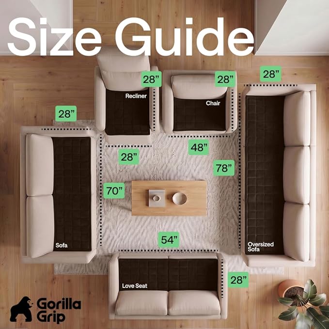 GORILLA GRIP Slip and Leak Resistant Plush Quilted Large Chair Cushion Cover Blanket, Soft Couch Covers for Sofa Dogs, Machine Washable Furniture Protector Pet Friendly Couches, Brown, 48x28 Inches