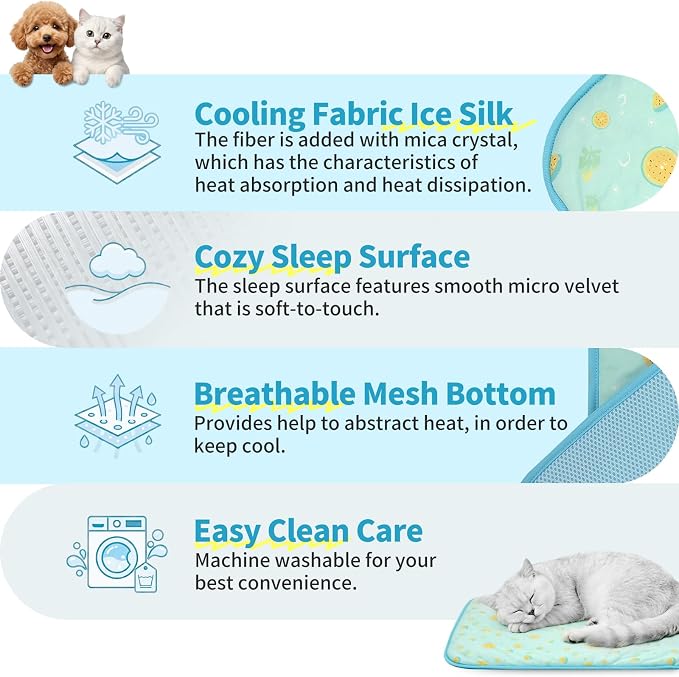 NWK Pet Cooling Mat - Ice Silk Cooling Mat for Dogs & Cats Portable & Washable Pet Cooling Blanket, Car Seats, Beds for Summer (1, Green Fruit, 27‘’ X 39‘’ X 0.3'')