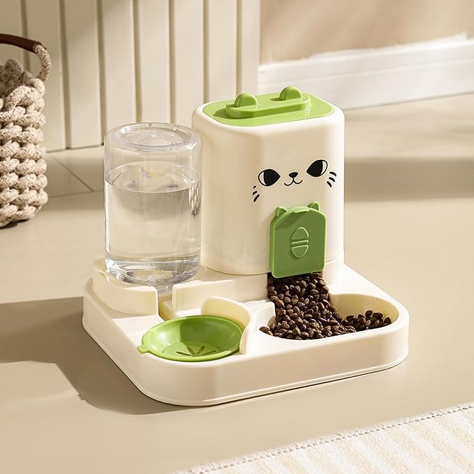 2 in 1 Automatic Pet Feeder Water Dispenser Portable Travel Supplies Cat Food Bowl Food Container for Kitten Small Dogs Bunny, Green