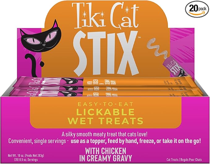 Tiki Cat Stix Wet Cat Treats, Chicken, 10 oz Box (20 Count)