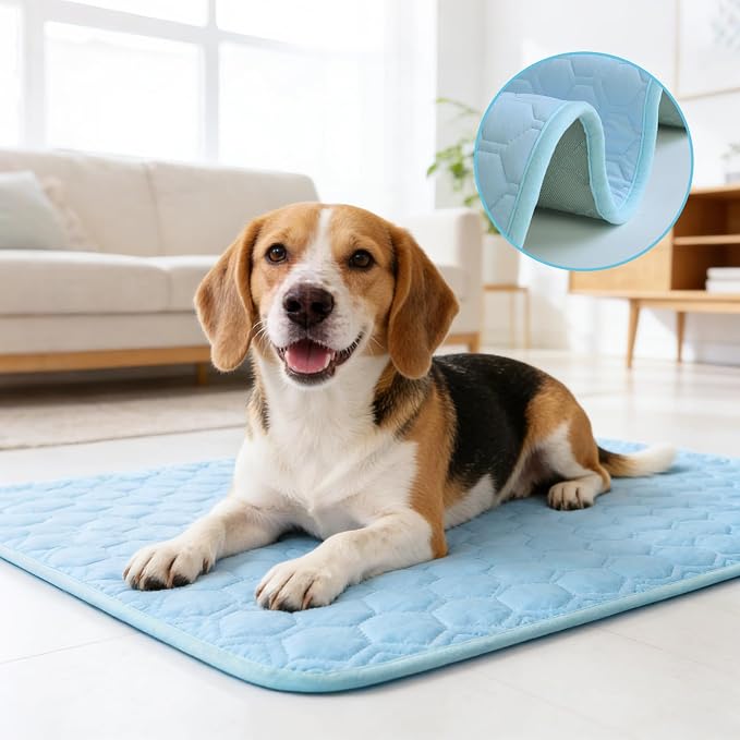 Dog Cooling Mat, Q-Max>0.5 Ice Silk Cooling Pad for Dogs Non-Slip & Foldable, No Electricity or Water Required - Portable Pet Mat for Crate, Car, Travel,Sofa,Floor (3 Sizes)