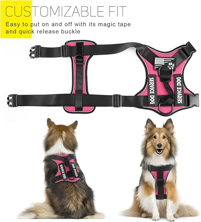 Service Dog Harness, Reflective Dog Vest Harness with 5 PCS Patches, Adjustable Soft Oxford Pet Harness, Inner Layer Mesh, Easy to Control for Small Medium Large Dogs…