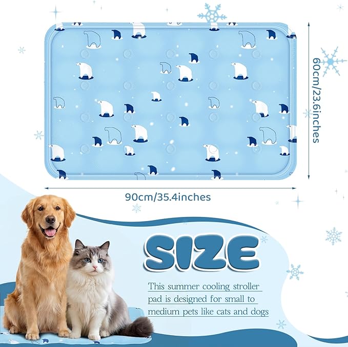 Nuanchu Dog Stroller Cooling Mat, Waterproof Gel Pet Cooling Pad for Summer, Washable Cat Sleeping Blanket, Portable Ice Gel Travel Mat for Cats, Crates, Car Seat(23.62 x 35.43 Inches,Sky Blue Bear)