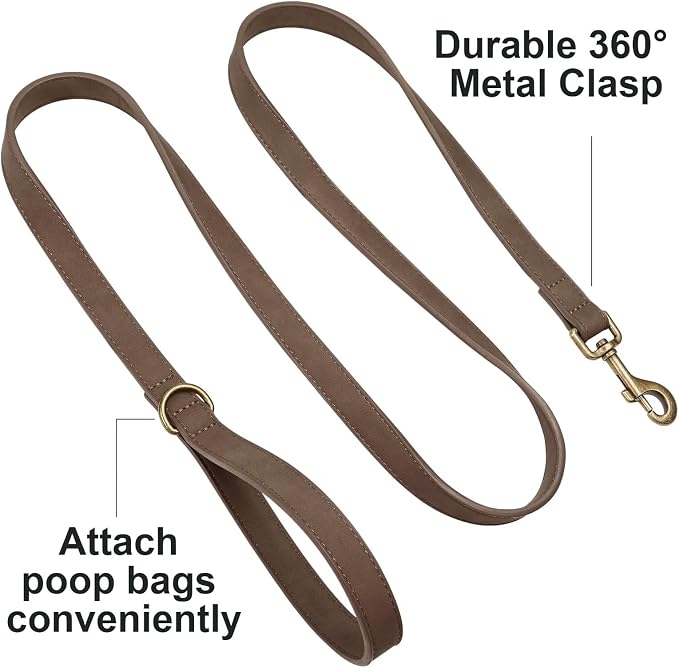 Didog Stylish PU Leather Dog Leash for Small Dogs, Easy to Clean 5ft Small Dog Leash with Metal Tangle-Free Clip, Fashionable and Elegant for Walking, Running and Training,Brown, S