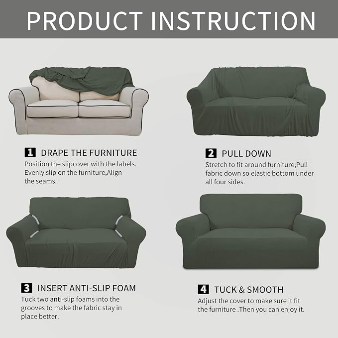 Easy-Going Stretch Sofa Slipcover 1-Piece Sofa Cover Furniture Protector Couch Soft with Elastic Bottom for Kids, Polyester Spandex Jacquard Fabric Small Checks (Sofa, Olive Green)