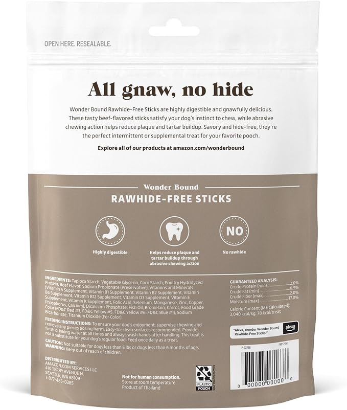 Wonder Bound Beef Flavor Dog Treat Sticks - 10 Count - Rawhide-Free, Dental Health Chews for Plaque & Tartar Control, Easy to Digest, Long-Lasting