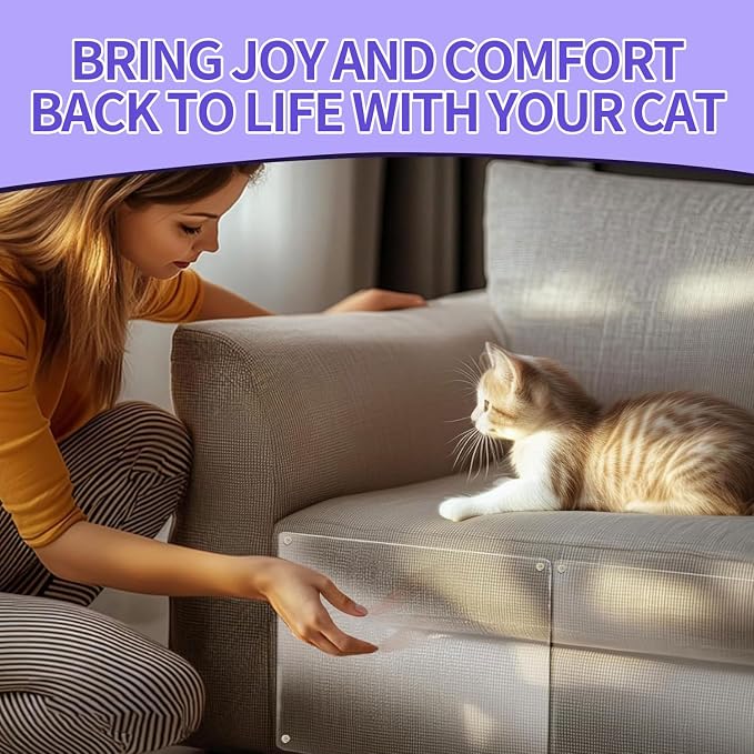 [Thicken Vinyl] Cat Scratch Furniture Protector, 165"x15" Couch Protector from Cat Claws, Single-Sided Sticky Anti Scratch Furniture Protector,Extended Size Protects More Furniture+50 Fixing