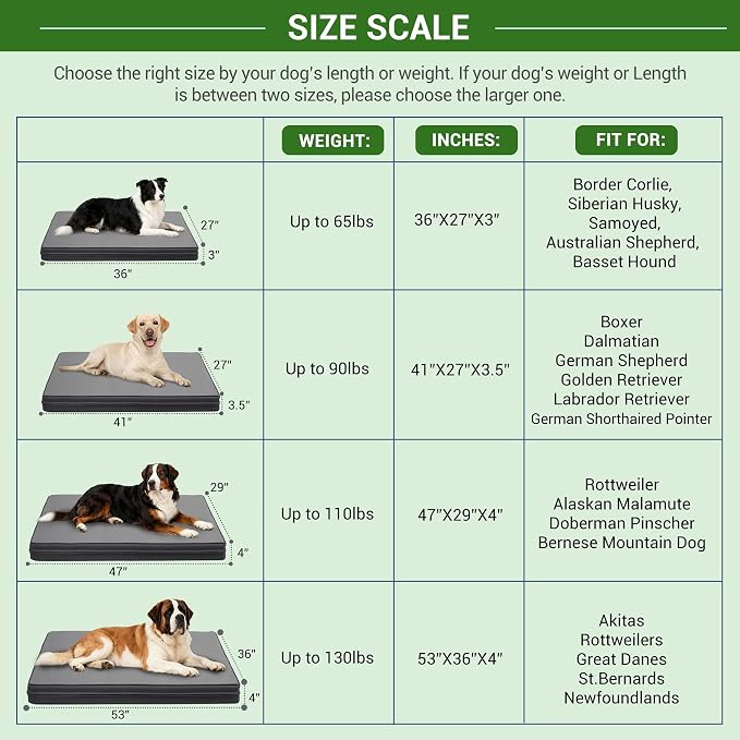 Vonabem Outdoor Waterproof Dog Bed Washable, Extra Large Crate Pad 42 inch, Wipeable Leather XL Pet beds with Removable Cover, Foam Orthopedic Anti-Slip Kennel Pads Reversible, 41"x27" Grey